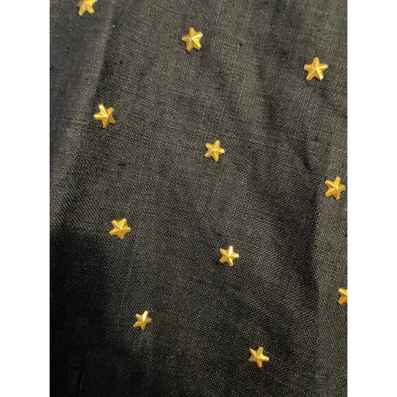Carmen Marc Valvo Dress Metallic Star Embellished Deep V-Back Linen Navy Blue 8 - Picture 4 of 8